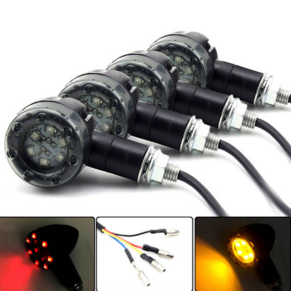 2 Stk Motorcykel Cykel LED Amber+rød Blinklys Blinklys Ind Yellow 2Pcs