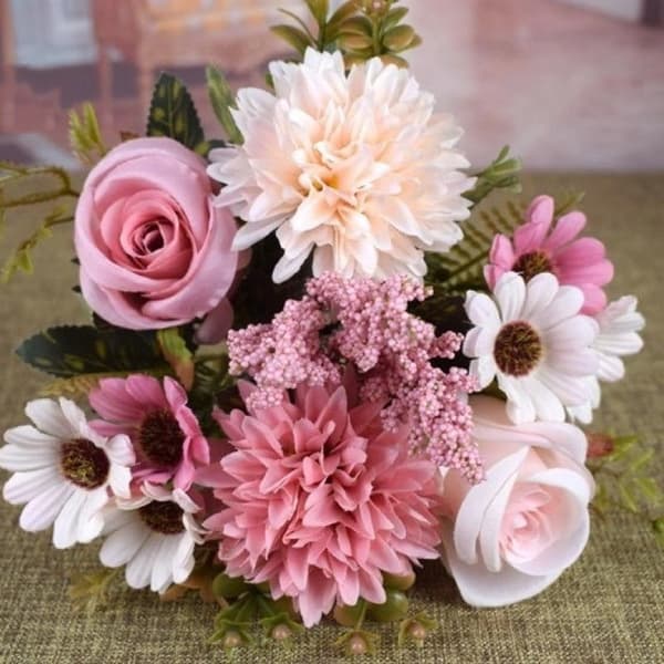 1 stk. Kunstige roser Blomster Bryllup Brudebukett Silkepeon A5