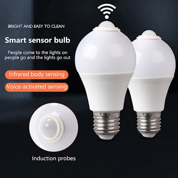 E27 PIR-liiketunnistinlamppu 5W 9W 15W LED-polttimo liiketunnistimella White light 9W induction