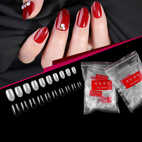 500 stk Short Ellipse Full Cover False Nail Tips Akryl Gel Ma Transparent 500Pcs