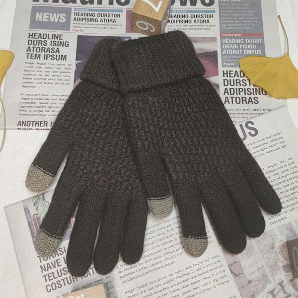 Vinter Touch-Handskar Dam Varma Stretch Stickade Vantar Imitation W Coffee