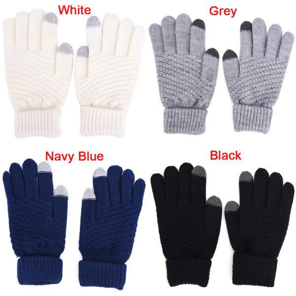 stickade Vinter Varma Ull Handskar Touch Handskar Man Dam Vinter Navy Blue One Size