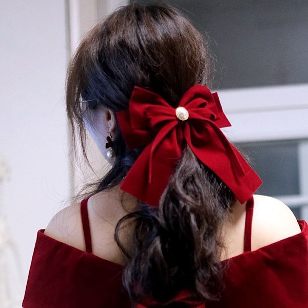 Elegant Fløyelsbue Hårklipp Båndsløyfe Hestehale Barrette H A2