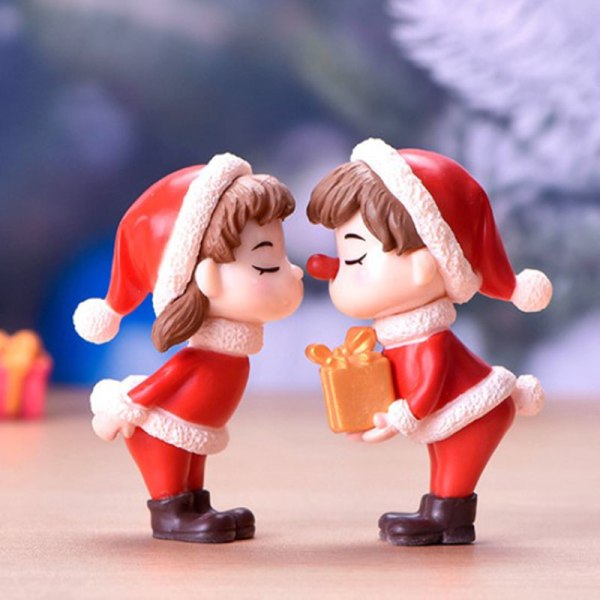 4 kpl Lovely Mini Christmas Couple Dolls Ornaments Resin Figurin Red 4pcs