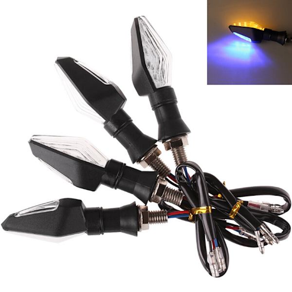 12LED Amber+Blå Motorcykel Blinkers Blinker Black 1Pcs