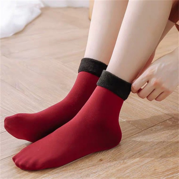 Winter Warm Thicken Thermal Socks Sømløs Sock Plus Velvet Flo Wine red ONESIZE