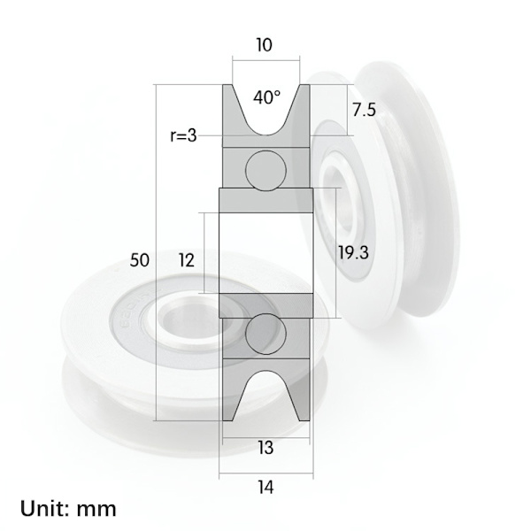 12*50*13mm rillehjul Metal U-rille stålwireløftning A2 A2