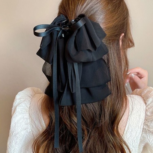 Fashion Bowknot Ribbon Hair Claws Hestehale Grab Clip Temperamen Black onesize