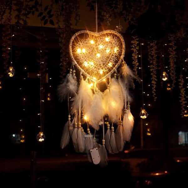 Fancy drømmefanger med LED lysstreng hul bøjle hjerte Sha White with light