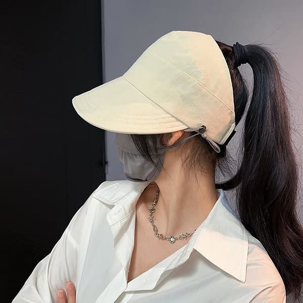 Justerbar Solhatt med Bred Brätte, Vikbar Keps, Sommarvisir Beige