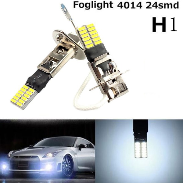 6500K HID Xenon White 24-SMD H1 LED-ersättningslampor för dimma L Black