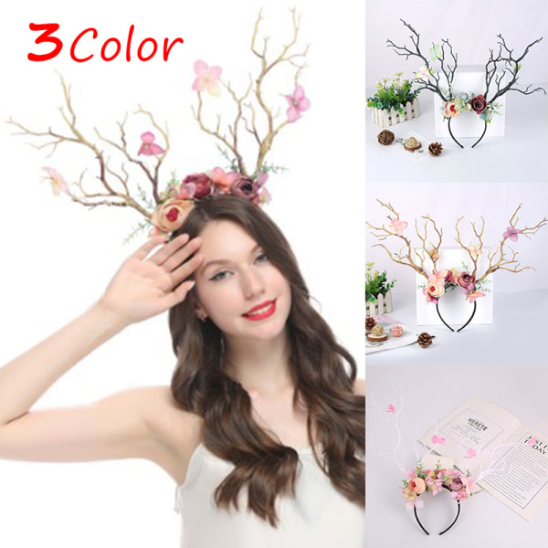 Halloween Chritmas Long Antler Blomgrenar Pannband Rekvisita H Coffee One Size