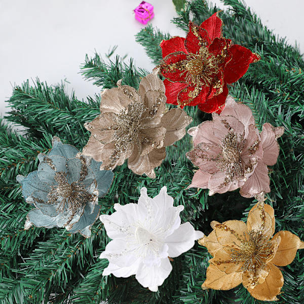 Glittrande Julblommornament till Trädet Champagne