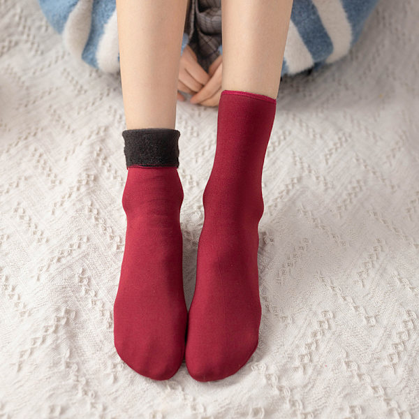 Ny sammet Dam Vinter Varm Tjocka Thermal Mjuk Casual Wine red one size