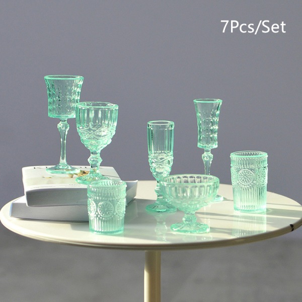 7 Stk 1:6 Dukkehus Miniatyr Vannkopp Vinglass Champagne Gla Green One Size