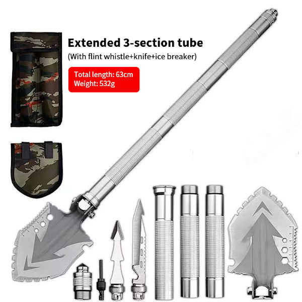 Folding Military Shovel 63cm Outdoor Survival Garden Tools Camp 3 seceion tube 63cm