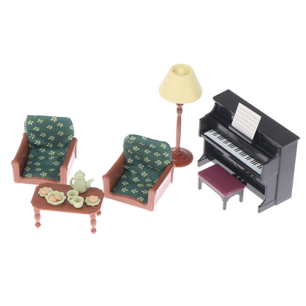 1setti 1:12 Dollhouse Mini Piano Sohva Pöytälamppu Teaset Jälkiruoka F one size