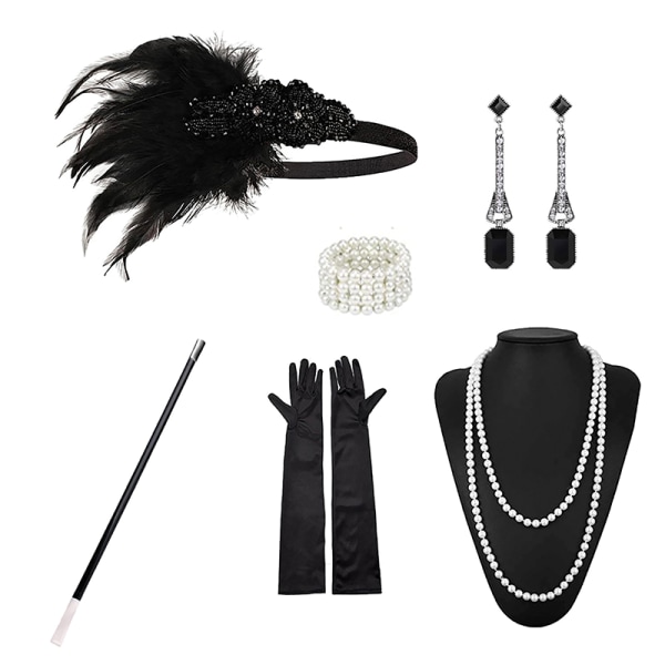 1920'erne Flapper Costume Pandebånd Halskæde Handske Armbånd Gatsby M G Onesize