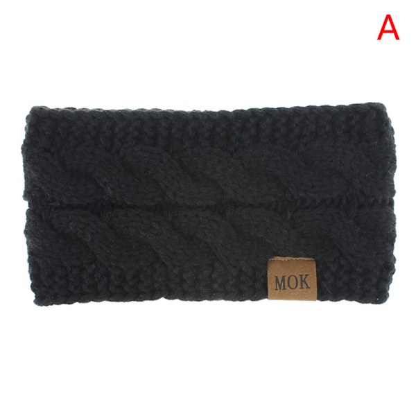 Bred stickad yllepannband Vintervarmt öronhårband Headwr Black A