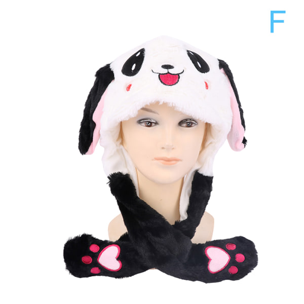 Kvinders Movable Bunny Ears Hatte Med Lys Piger Vinter Plys black F