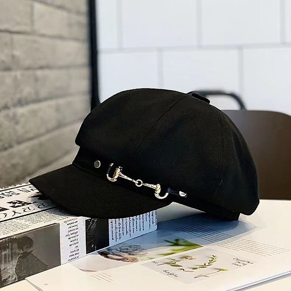 Damberetter Retro Beretter Kepsar för Kvinnor Hattar Bonnets Ha Black