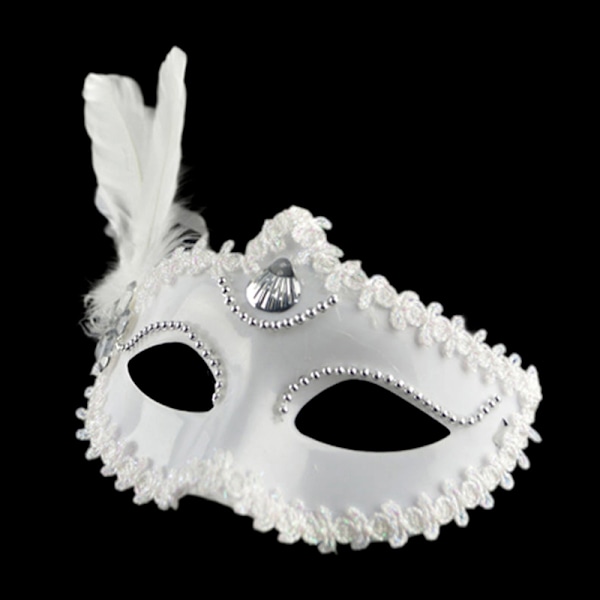 Fjærperlemaske Halloween-fest Maskerade Hvit Svart Øye M White