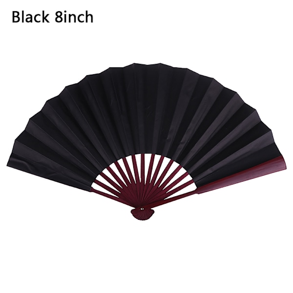Stil handhållen fläkt blank sidentyg Vikbar fläkt fest bröllop Black 8inch