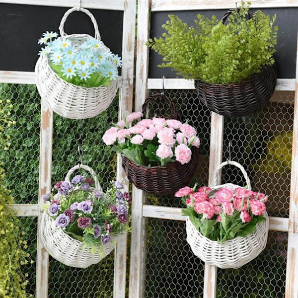 Vägghängande er Blomkruka Handgjord flätad rottingkorg Hem Beige S