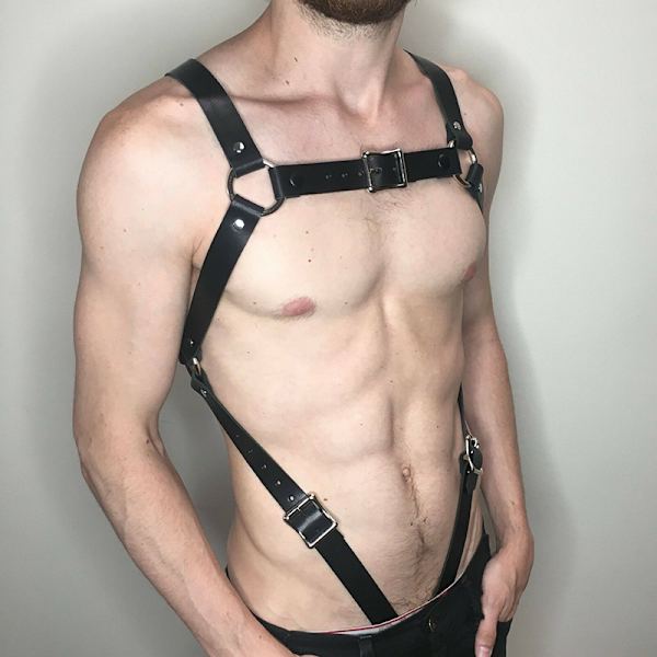 Män Body Restraint Lädersele Bälten Remmar Hängslen Brac Black 80-100cm