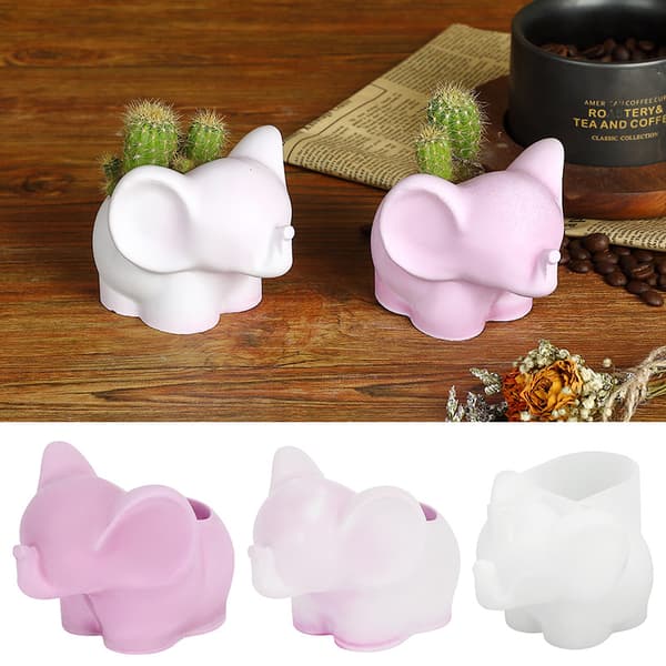 Elefantformet silikonblomsterpottemform DIY kaktussukkulent P White