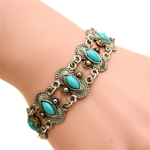 Sexet Bohemian Fashion Dame Sølv Turkis Armring Armbånd Wr