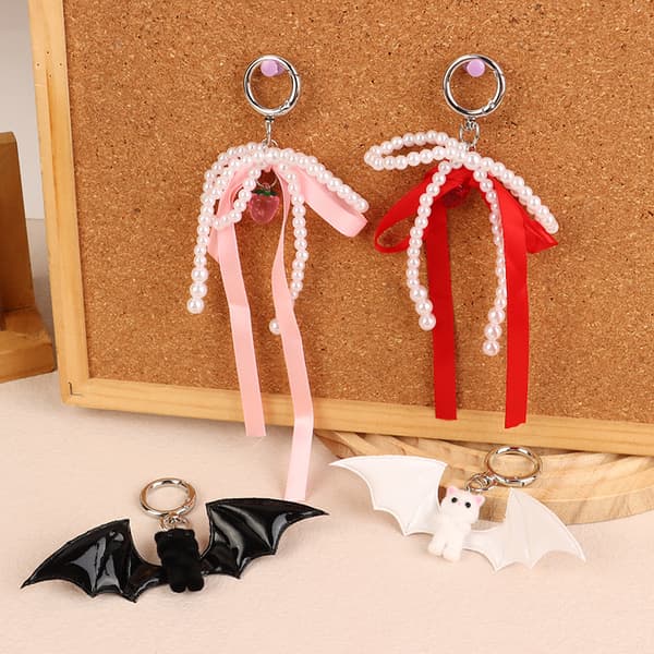 Halloween Flocking Lepakko Kissa Avaimenperä Söpö e Rusetti Helmi Avaimenperä B A3