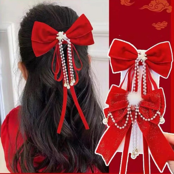 Uusi vuosi Red Velvet Bow Hairpin hiuskoriste jouluksi Aus A3 onesize