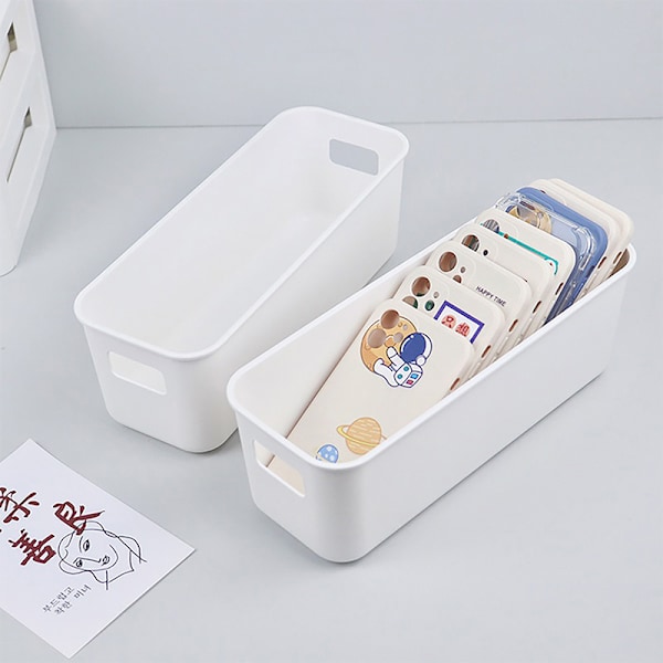 Simple Desktop Mobile Phone Case Storage Box Cosmetics Sundries White