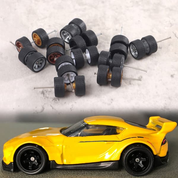 1Set 1:64 Bilhjul för Hotwheel gummidäck med hjulaxel Mo Silver onesize