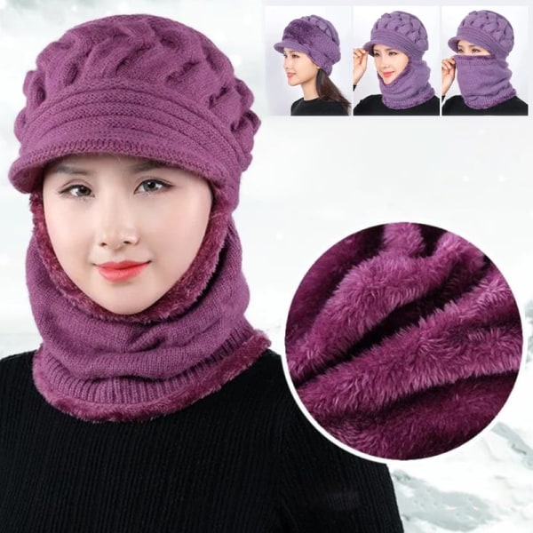 Talven lämmin naisten paksuuntuva tuulenpitävä pyöräilyhattu Neulottu Bea Light purple One size