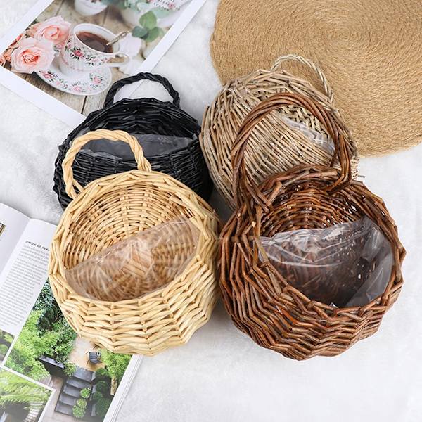 Flower er Wall Hanging Wicker Rattam Basket Garden Vine Pot s H Coffee one size