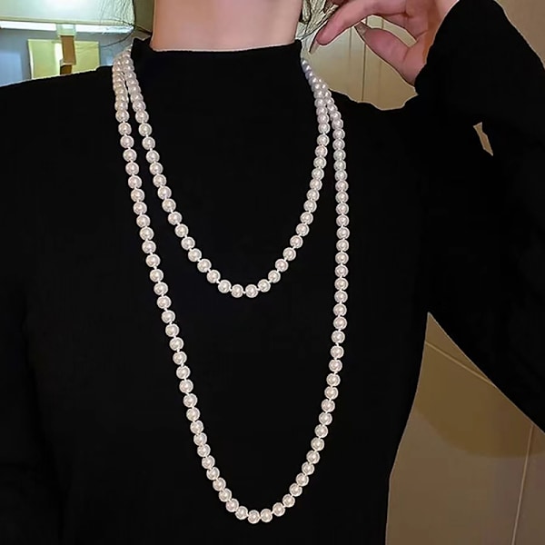 Klassisk utsökt pärl-lång tröj-halsband Mode Damdel A1
