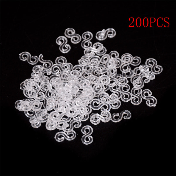 200 stk Plast S-klemmer for gummibåndrefill Armbåndsbånd Clear One Size