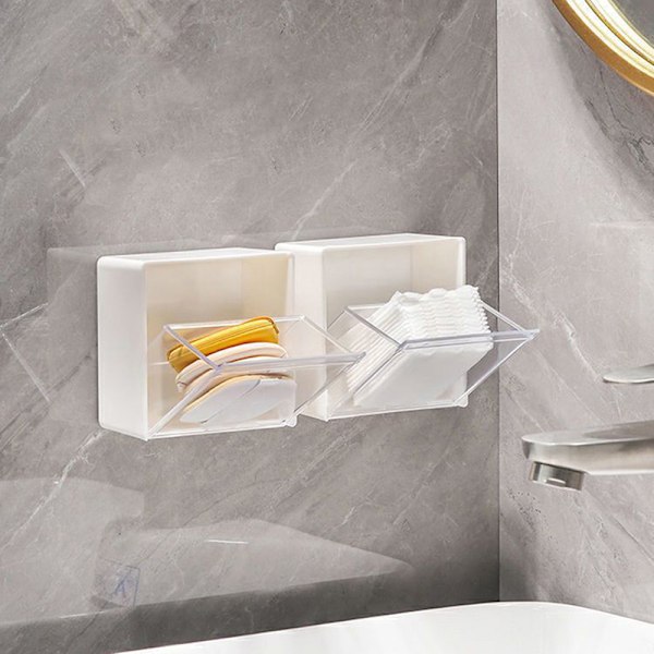 Väggmonterad förvaringslåda Clamshell Design Plast Bomullspinne S White