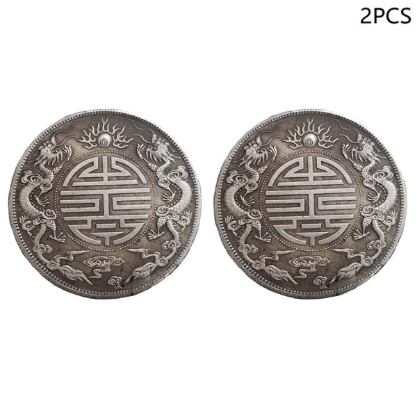 2 kpl Antiikki Feng Shui Double Dragons Bead Lucky Coins Kerää A 2PCS