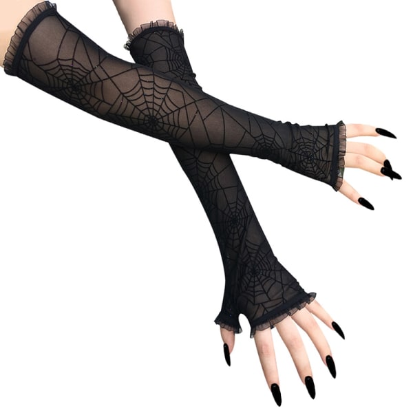 Spider Web Arm Sleeves Handsker Fancy Dress Up Halloween kostume Black 2 pairs