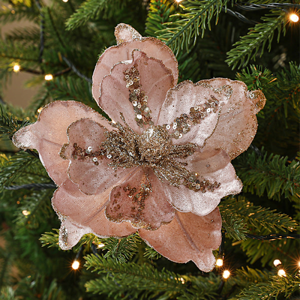 Glittrande Julblommornament till Trädet Champagne