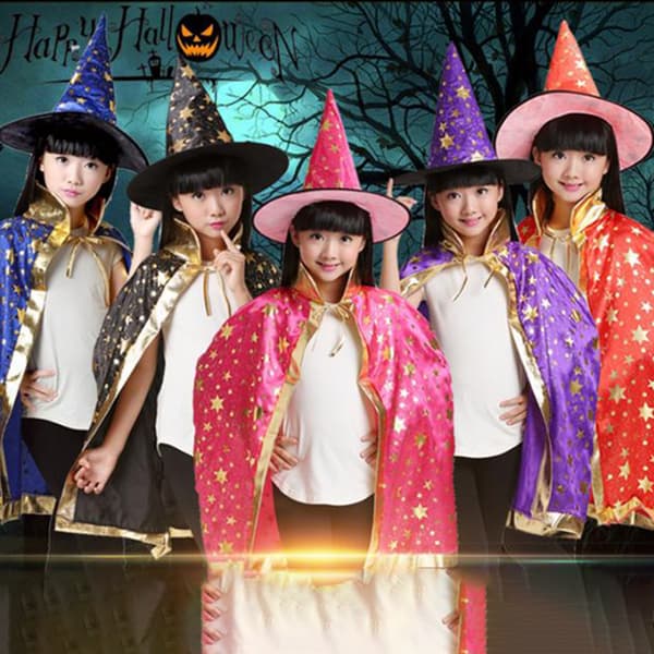 2 st/set Barn Halloween Kostym Häxkappa och Black