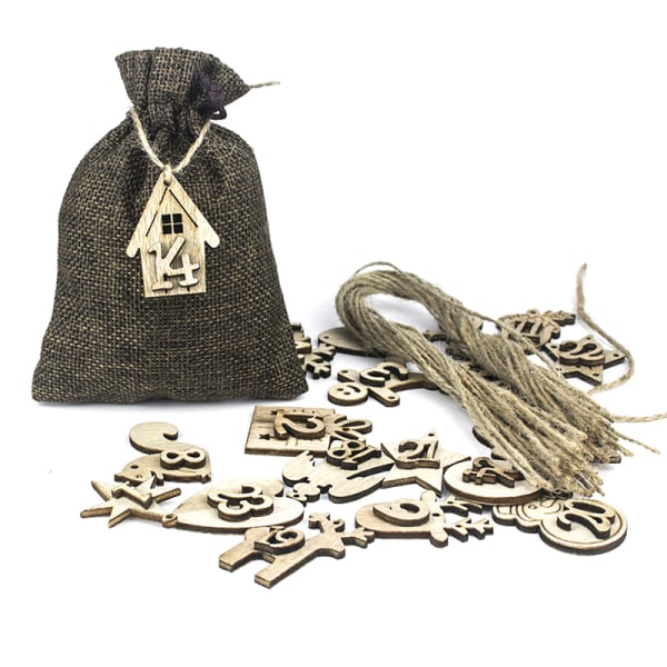 48 kpl Joulun adventtikalenteri Laukut Koristeet 1-24 Puiset Brown 48 Pcs
