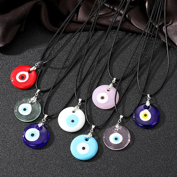 Väri Lasi Sininen Evil Eyes Riipus kaulakoru Naisten Miesten Pyöreä Tur A7 OneSize