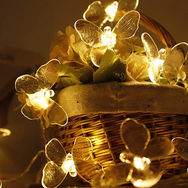 Sommerfugl LED Fairy String Lights Batteri Bryllup Jul Des Transparent one size