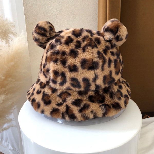 Fashion Efterår Vinter Leopard Pels Bøttehat Bear Ear Ball Plus Leopard print A2