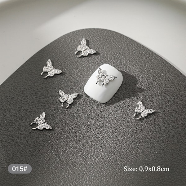 10 stk DIY Nail Art Decoration 3D Silver Butterfly Shiny Rhinest A 10Pcs