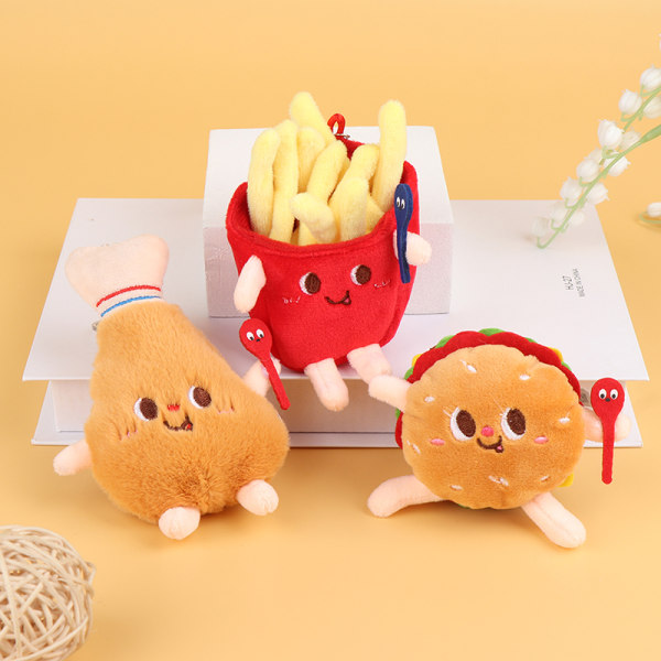 1 Stk Plysj nøkkelring Hamburger Hot Dog pommes frites fylt dukke Hot dog one size